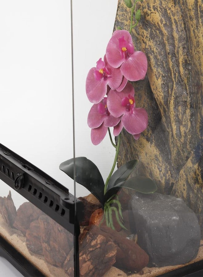 WOLEDOE Fake Orchids Artificial Flowers, Reptile Terrarium Decor Plants, Bearded Dragon Tank Accessories fit Crested Gecko Leopard Lizard Chameleon Ball Python Snake Frog - Purple - Image 4